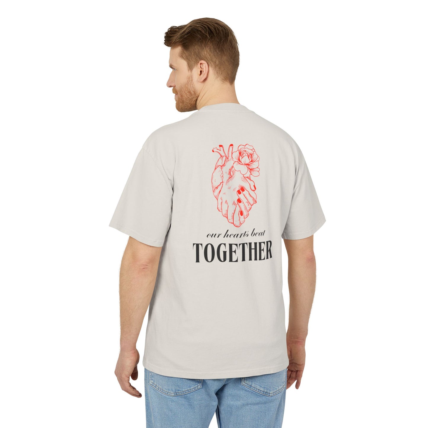 Heart in Hands with Back Heart Design Primium tee For Couples ( Unisex)