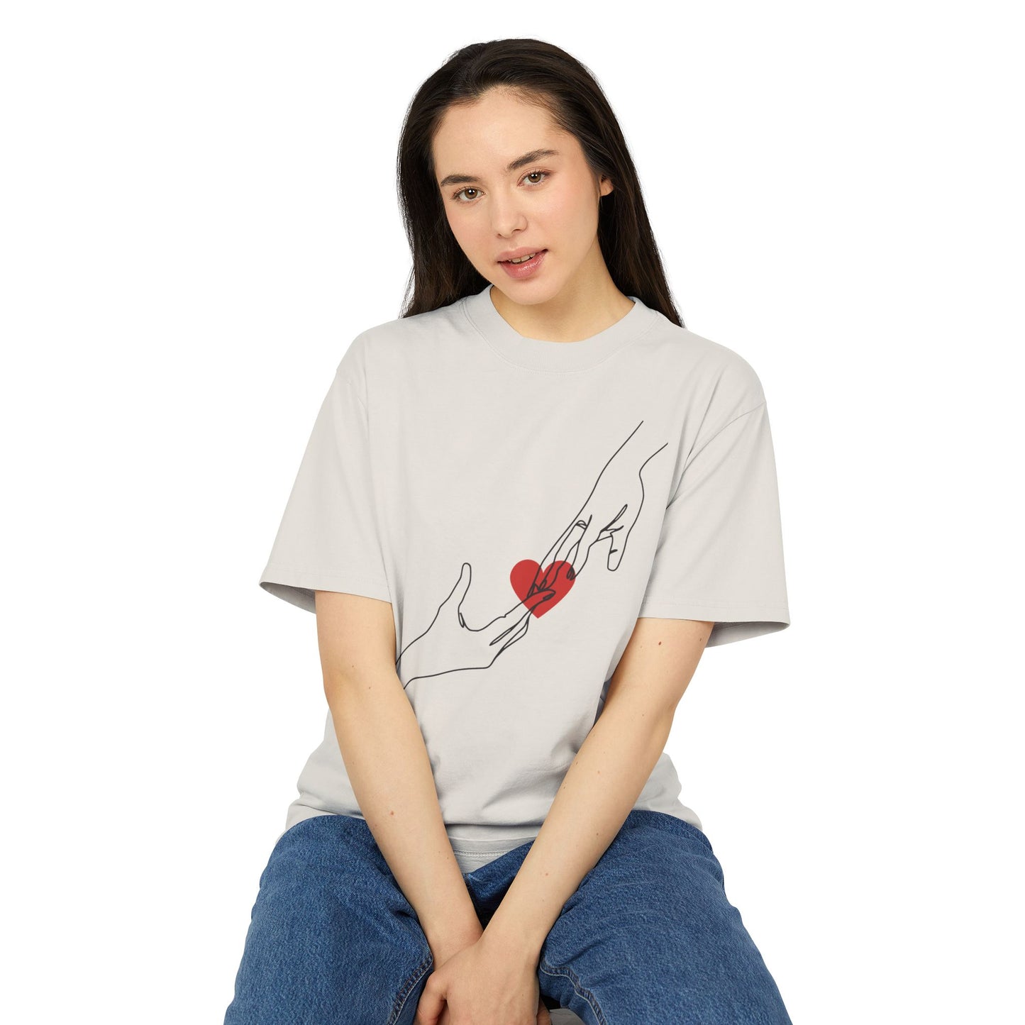 Heart in Hands with Back Heart Design Primium tee For Couples ( Unisex)