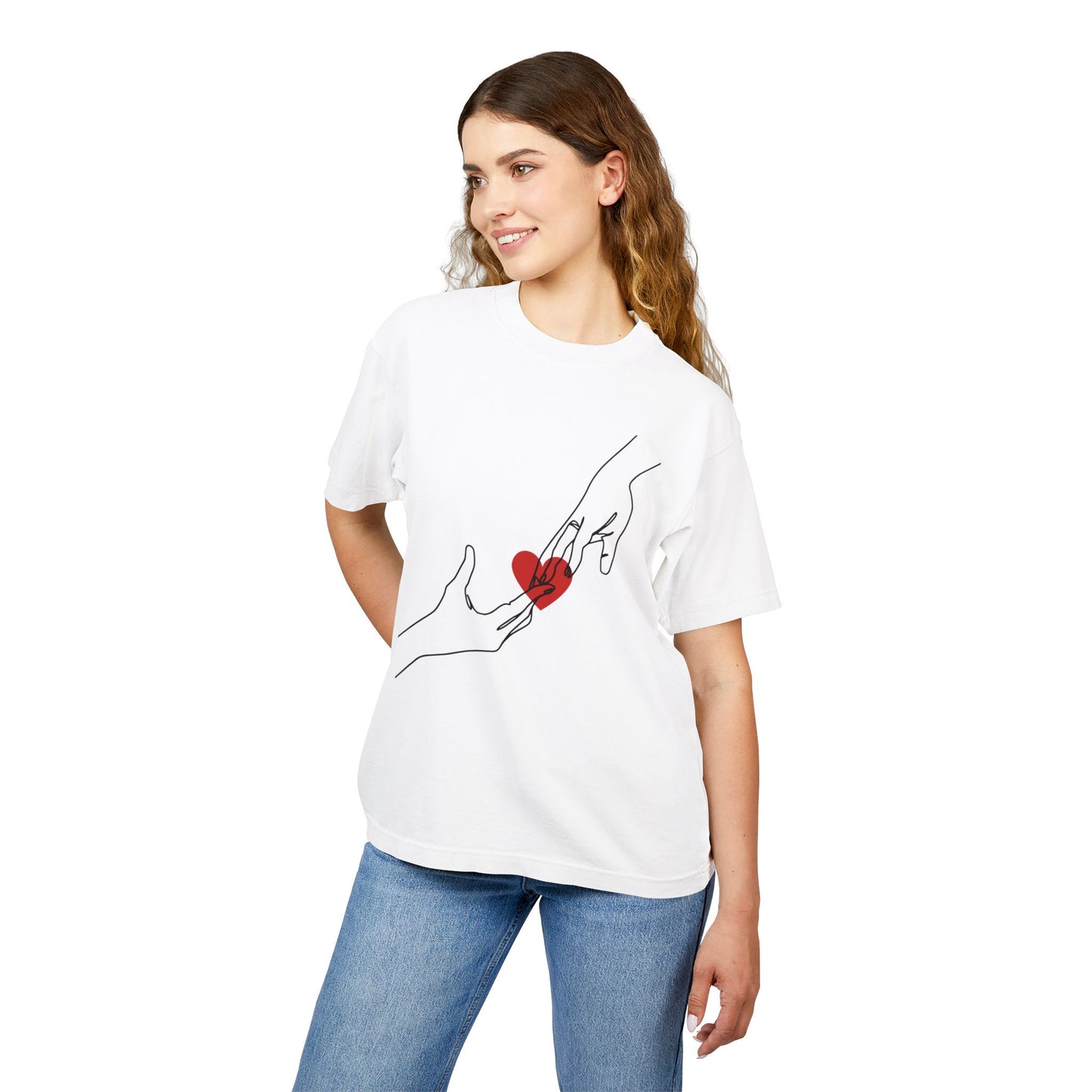 Heart in Hands with Back Heart Design Primium tee For Couples ( Unisex)