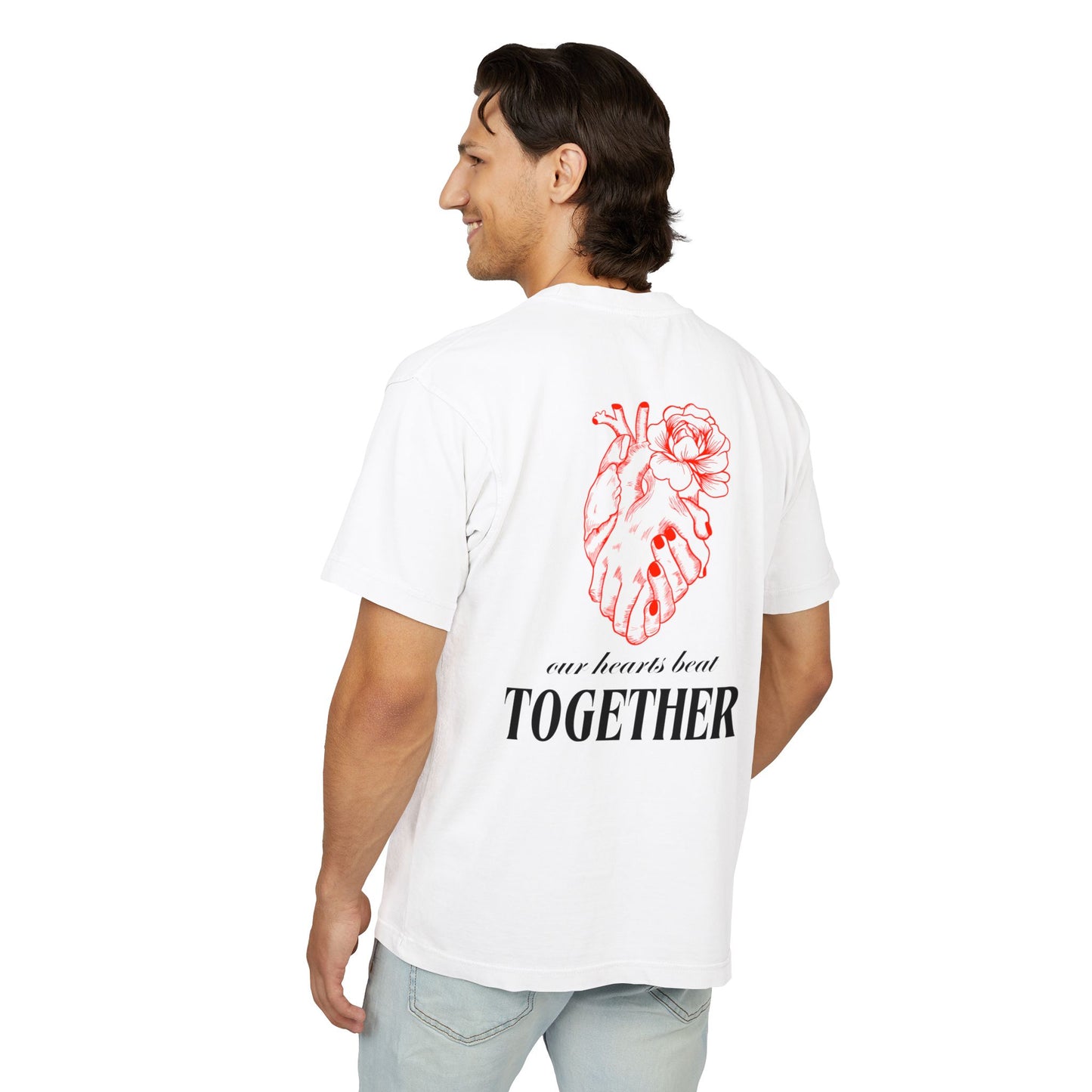 Heart in Hands with Back Heart Design Primium tee For Couples ( Unisex)