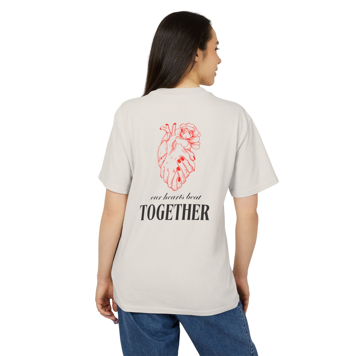 Heart in Hands with Back Heart Design Primium tee For Couples ( Unisex)