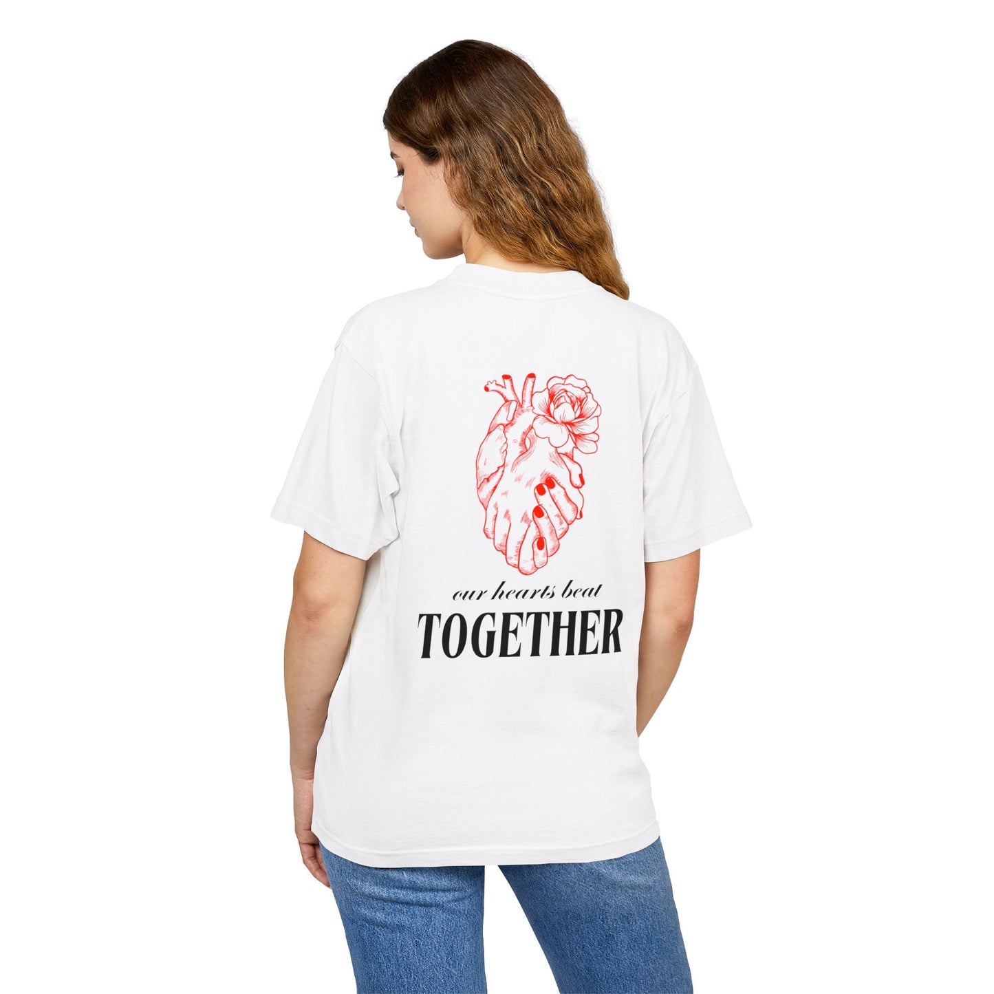 Heart in Hands with Back Heart Design Primium tee For Couples ( Unisex)